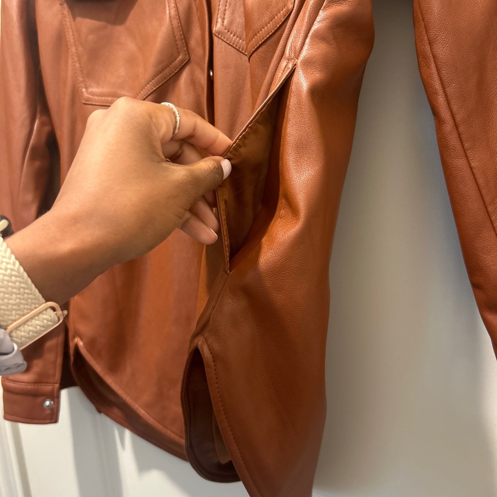 Abercrombie & Fitch Brown Vegan Leather Shacket Jacket - Picture 3 of 4
